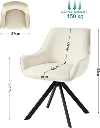 Обідні стільці поворотні, комплект 6 шт. з підлокітниками, 360° - м'які стільці з тканини льон, сучасний дизайн, металевий каркас, для кухні, вітальні, офісу, бежевий