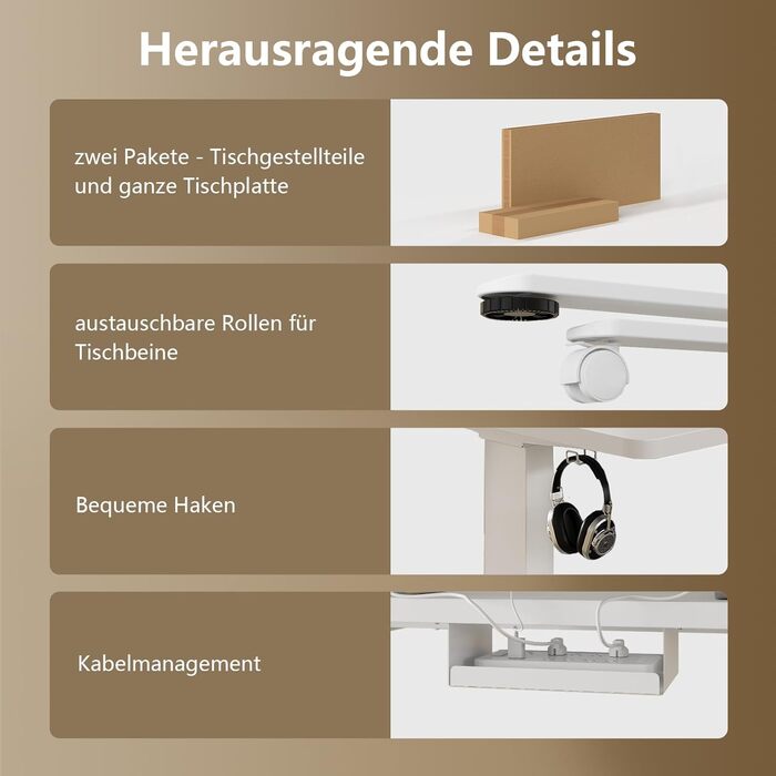 Регульований стіл, 180x80 см, електричний столик для стоячи, з двома моторами, сенсорна панель, USB-A, органайзер кабелів, стільниця 25 мм, ергономічний офісний стіл, білий 180 x 80 см