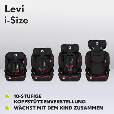 Автокрісло Lionelo Levi i-Size 76–150см, група 1/2/3, R129, чорне