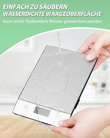 Кухонні ваги Цифрові 10 кг Кухонні ваги Скляні цифрові ваги Водонепроникні електронні побутові ваги для випічки, функція тари, сенсорна кнопка, точність 1 г, (срібло)