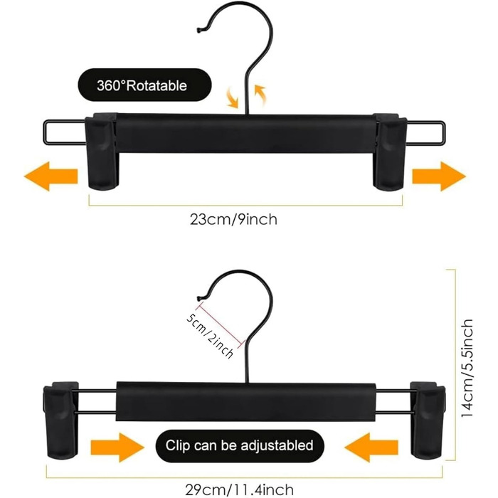 30 шт. вішалки для штанів та спідниць Northern Brothers, чорного кольору, з кліпсами, з пластику, для джинсів та шортів