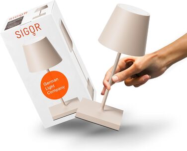 SIGOR Nuindie 2.0 Mini: LED-лампа на акумуляторі, 25 см, IP54, USB-C, 12 годин роботи, пісочний колір