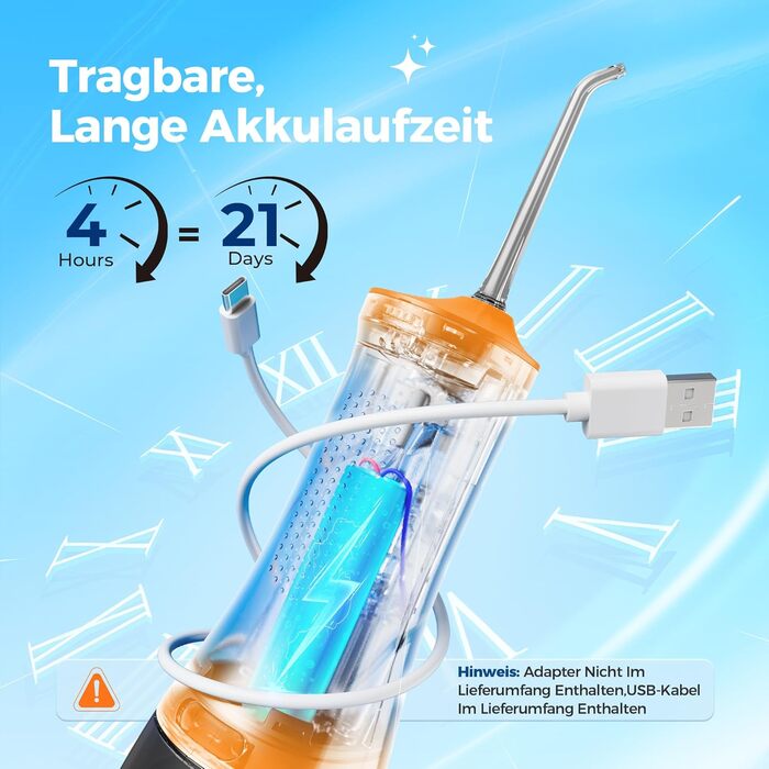 Портативна електрична ірригатор для ротової порожнини Operan Munddusche - 300 мл, 4 насадки (Оранжевий)