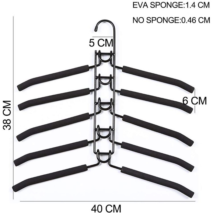 Вішалка для одягу 5 в 1 багатошарова вішалка для одягу, нековзна багатофункціональна металева губка, що економить місце для дорослих, зберігання одягу для Дому (1 комплект)