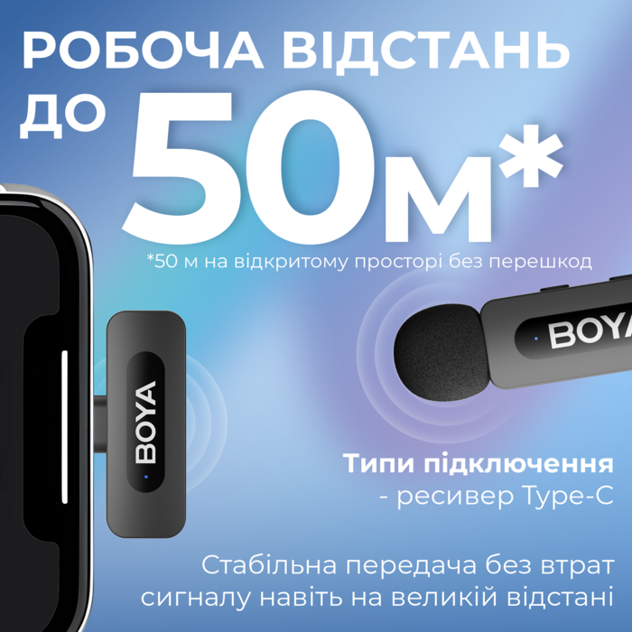 Бездротовий петличний мікрофон BOYA BY-V20 Type-C Black