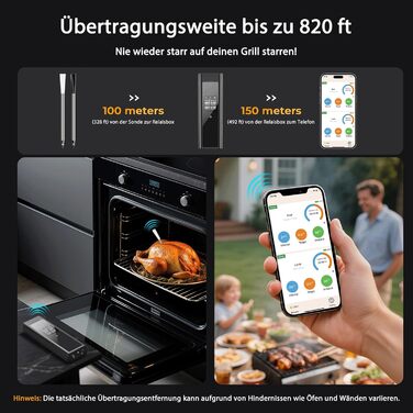 Бездротовий термометр для м'яса BlueSwan Grillthermometer з LCD дисплеєм (2 шт.), водонепроникні зонди IP67, 48 годин роботи від акумулятора, магнітна коробка, Bluetooth 150м, додаток з 9 режимами приготування, термометр для BBQ, духовки, гриля, кухні