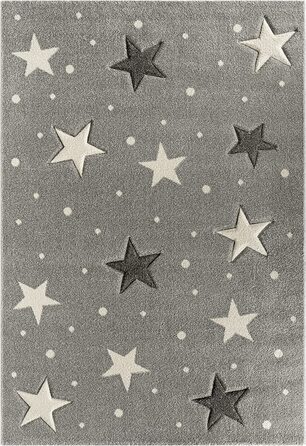 Дитячий м'який зірчастий килим the carpet Monde, дитячий килим із зображенням зоряного неба, ефект хай-фай, легкий у догляді, стійкий до фарбування, Зоряний, Рожевий, (140 х 200 см, сірі зірки)