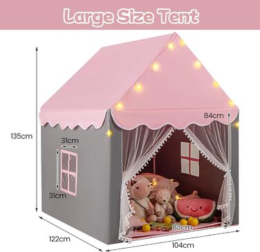 Дитяче намет-ігровий будиночок HOMASIS з килимком, зірками та вікнами, двома шторами, для дівчаток та хлопчиків, рожевий