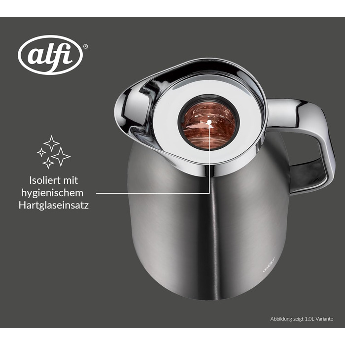 Термос Alfi SKYLINE 1.5л з нержавіючої сталі з скляною вставкою, сірий (1500 мл)