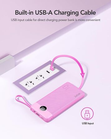 МАг, USB C, 5 виходів, 2 входи, LED-дисплей, сумісний з iPhone/Huawei/Samsung, рожево-червоний, 10000