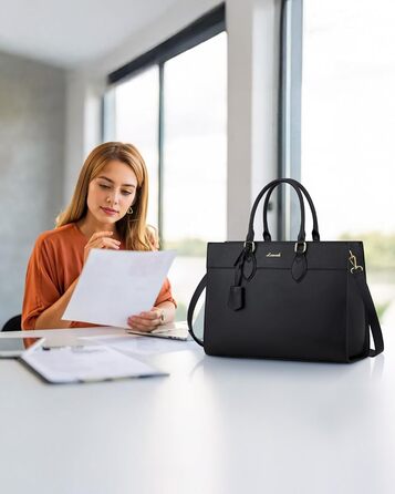 Сумка для ноутбука LOVEVOOK 15.6 дюймів, велика робоча сумка, шопер, акцентна сумка, водонепроникна сумка з PU шкіри, для бізнесу, роботи, навчання, чорна