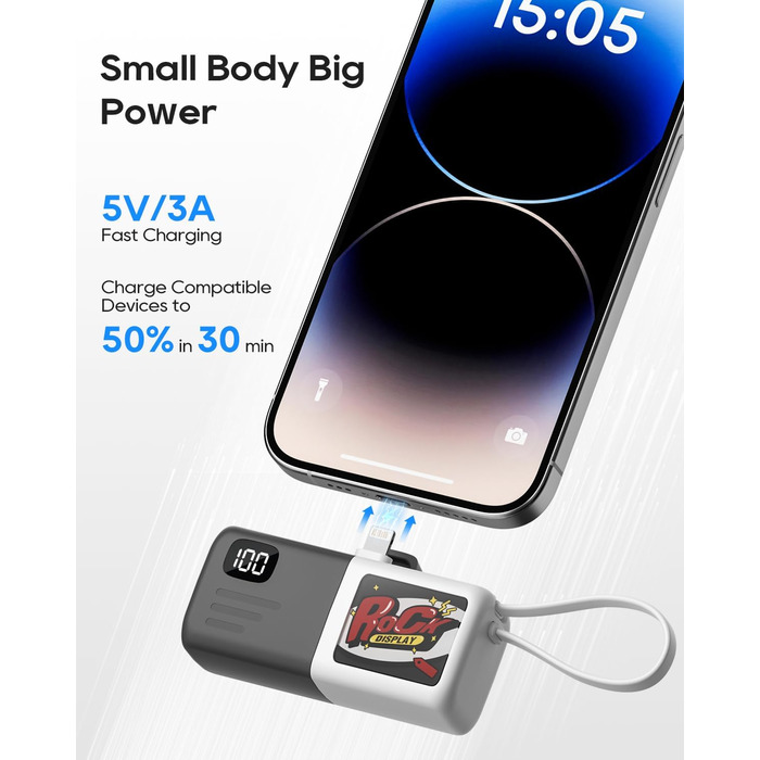 Швидка зарядка 15 Вт, LED-дисплей, сумісний з iPhone/Android (білий), 5000mAh, KUULAA