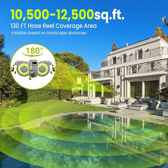 Шланговий барабан настінний автоматичний 40м, з фіксацією довжини, поворотна кріплення 180°, 9 режимів поливу для саду та миття авто