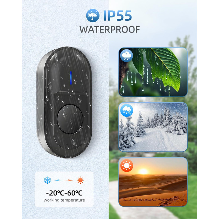 Відеодомофон з Wi-Fi та камерою, HD, 2.4G, нічне бачення, PIR-датчик руху, 2 камери, 2-сторонній аудіо, з дзвінком (1 передавач + 1 приймач)