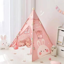 Дитяче намет-тіпі з верхівкою, бавовняно-льонові дитячі намети для малюків в приміщенні, для хлопчиків та дівчаток, Тіпі, дитячий ігровий будиночок (Рожевий)