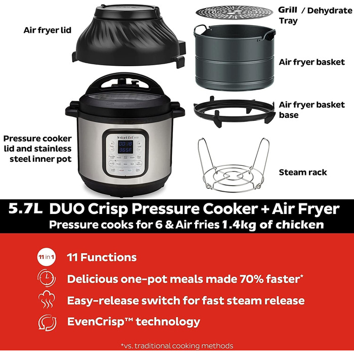 Instant Pot Duo Crisp 5.7L – мультикухня 11-в-1: мультиварка, фритюрниця, скороварка, пароварка, гриль, су-від