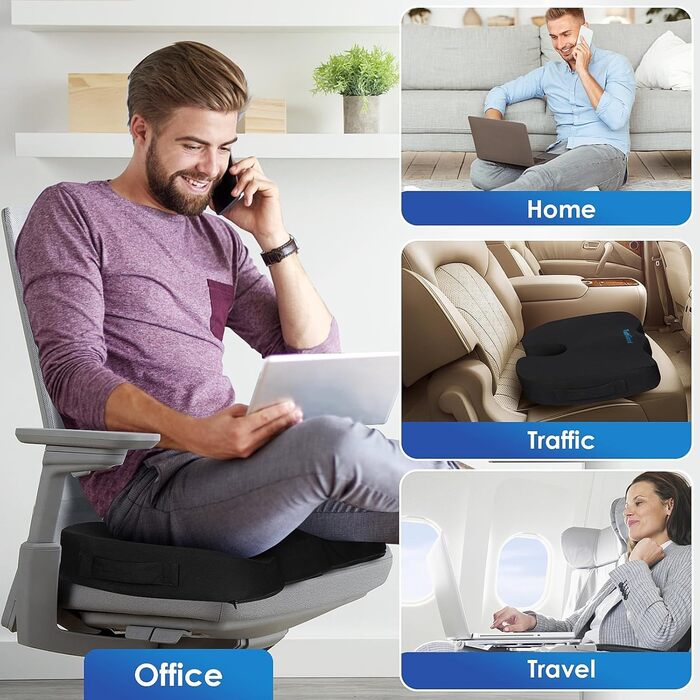 Подушка для офісного крісла TushGuard, Memory Foam, чорна, X-Large - для спини, куприка, ішіасу, куприка, полегшення болю