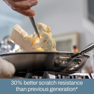 Сковорода All-Clad D5 25.4 см з антипригарним покриттям, з нержавіючої сталі, 5-шарова, для індукції, сумісна з духовкою, 500F, для приготування млинців та яєць, професійний посуд, срібна