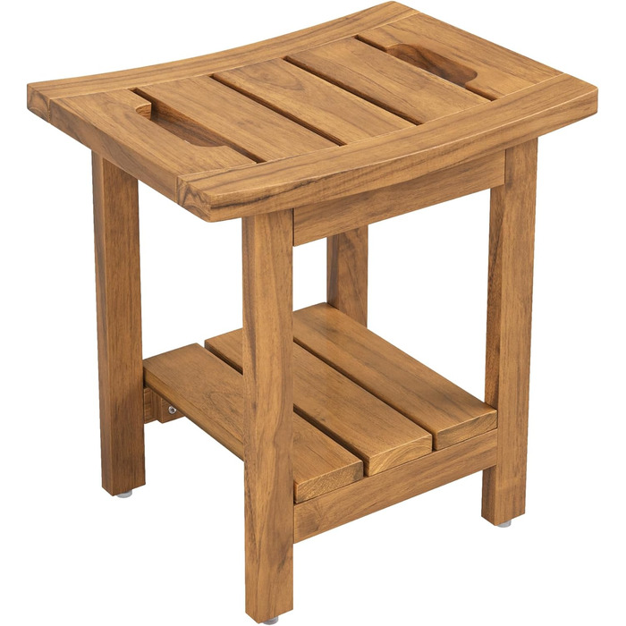 Дзеркало для ванної кімнати LUE BONA з масивного тикового дерева, квадратна лавка для ванної кімнати з дерева, водонепроникний стілець для душу, спа та ванної кімнати, 39.9×29.5×41.4см, (Натуральне тикове дерево)