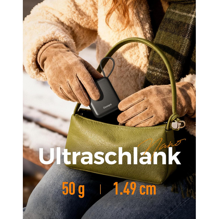 Електричні грілки для рук OCOOPA 2 шт. з акумулятором 4000mAh, USB, 3 режими нагріву, до 52°C, для зими, катання на лижах, подорожей та активного відпочинку, UT5 Nano Wiesengeflüster (Ocoopa x Künstleredition), чорний