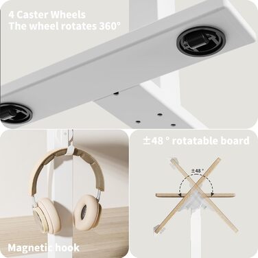 Регульований столик для ноутбука ETHU: мобільний, багатофункціональний, з нахиленою поверхнею, на колесах, для офісу та дому (дуб, коричневий)