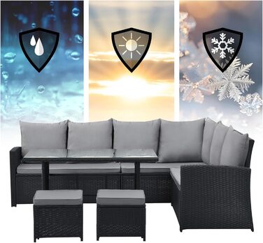 Садовий кутовий диван SVITA Monroe з ротангу (поліротанг) чорного кольору - комплект меблів для відпочинку