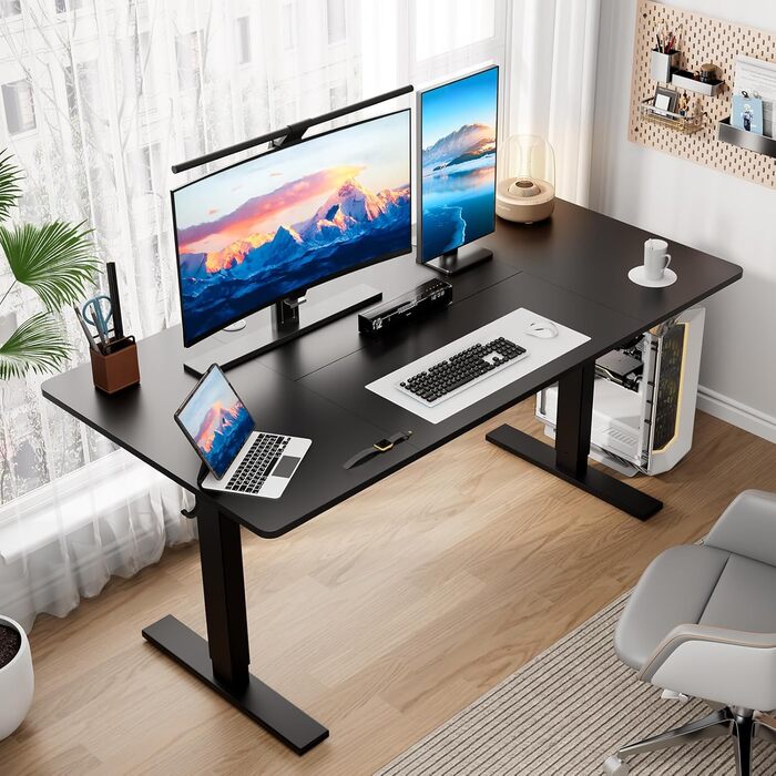 Регульований стіл 60x110 см, електричний з пам'яттю та захистом від зіткнень, висота 70–117 см, для офісу, дому та геймінгу (білий). Також доступний розмір 140x60 см (чорний)