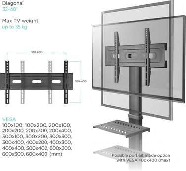 Тумба під телевізор ONKRON 32-60 дюймів, регульована по висоті, макс. 30,5 кг, VESA 600x400, Black TS2551-B