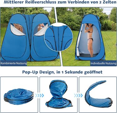 Намет для душу GYMAX для 2 осіб, переносний, блакитний (228x113x190 см)