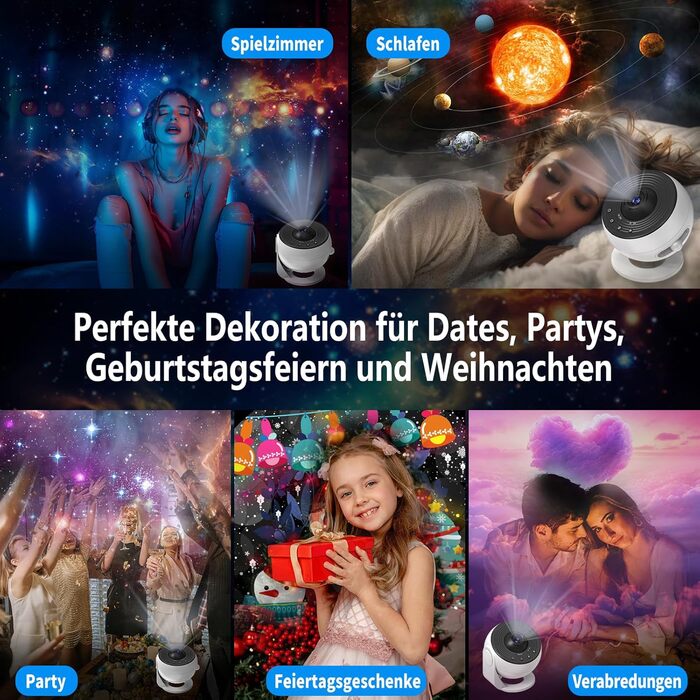 Проектор нічного неба Sternenhimmel Home Planetarium: лампа-проектор зірок та галактики для дітей та дорослих, 14 дисків з планетами, Місяцем та тематичними сценами для спальні