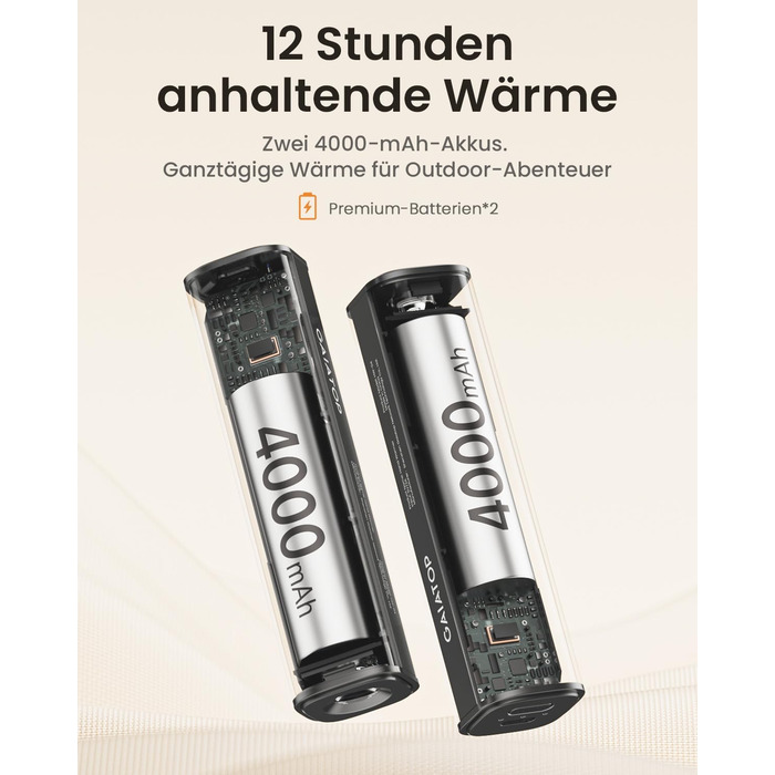 Електричний грівець для рук Gaiatop 8000mAh з LED-ліхтариком (2 шт.), магнітний, 3 швидкості нагріву, для жінок, сім'ї, активного відпочинку, чорний