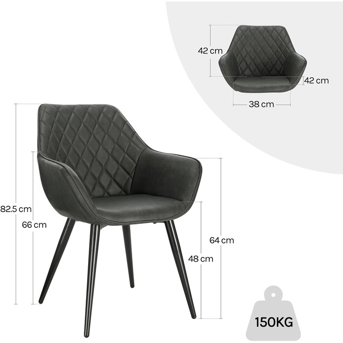 Крісла для їдальні WOLTU, 2 шт. в наборі, для кухні та вітальні, з м'якими сидіннями та підлокітниками, зелені, метал, штучна шкіра BH153gn-2