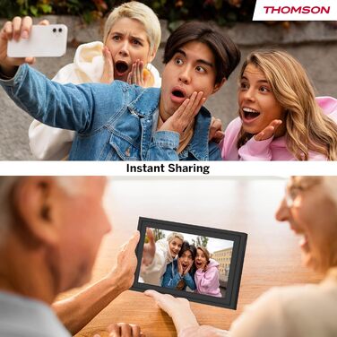 Фоторама Thomson Fotorahmen 10 дюймів: FHD IPS сенсорний екран, 32 GB, Wi-Fi, поворот, iOS/Android (Чорний)
