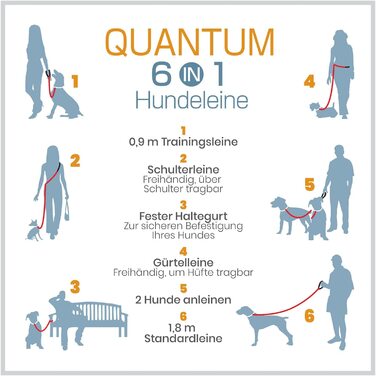 Повідець для собак Kurgo Quantum 6-в-1, універсальний, зі світловідбиваючими смугами, подовжуваний на 122-183 см, чорний / помаранчевий (малиновий)