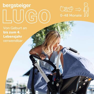 Дитяча коляска Bergsteiger Lugo 3в1 | Комплект 3в1 з аксесуарами: автокрісло, прогулянковий блок, сонцезахист та вітрозахисний чохол | Isofix база доступна (блакитний | рама: срібна)