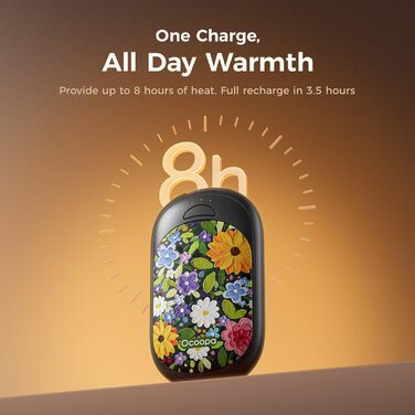 Електричні грілки для рук Ocoopa 2 шт. з магнітною основою, 5000mAh, 3 режими нагріву, компактні, для рукавичок, сумок, зимові аксесуари, подарунок для чоловіків та жінок (Lila_Weiß, Painted in Bloom (Ocoopa x Artist in Bloom)_Schwarz)