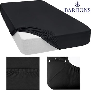 Простирадло BARBONS Premium Fitted Sheet 160x200 см сертифіковане Oeko-TEX, 100 бавовняне простирадло, трикотажне простирадло, простирадло, висота матраца до 25 см ( 160x200 2 шт. ) (Простирадло 140x200 см (2 шт. ), чорне)