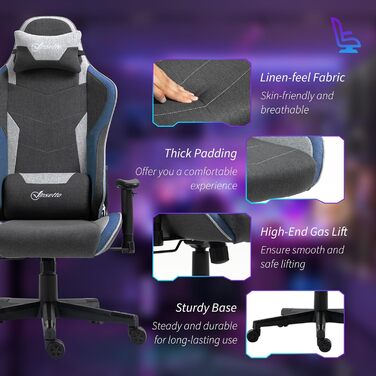 Крісло ігрове Vinsetto Ergonomic з регулюванням висоти, підголівником та поперековою підтримкою, блакитне