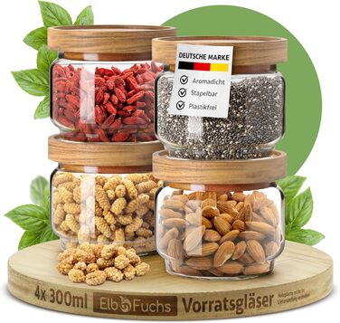 Набір скляних банок для зберігання з кришкою (300, 500, 700, 1000 мл) | Гірчиця, герметичні, захист від молі | 4 шт.