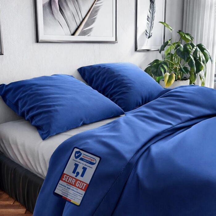 Комплект постільної білизни Wolkenfeld 200x200: бавовна, 2 наволочки 80x80, дихаюча, приємна до шкіри, легка у догляді, з блискавкою, Oeko-TEX, сірий (темно-синій, 135 x 200 см)