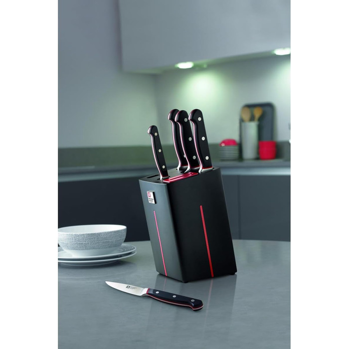 Набір ножів Sheffield Velocity 6-ти частинний, чорний/червоний, з точилкою, преміум якість