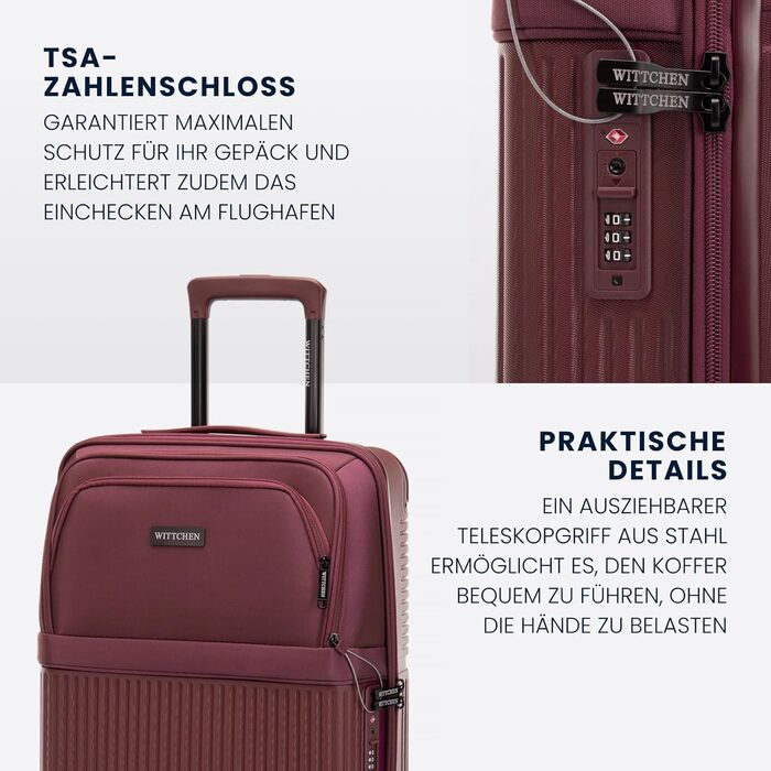 Набір валізWITTCHEN AXIS 3 шт. | Ручна та велика валіза | Гібрид ABS Nylon з TSA замком, телескопічною ручкою та 360° колесами | Бордовий колір