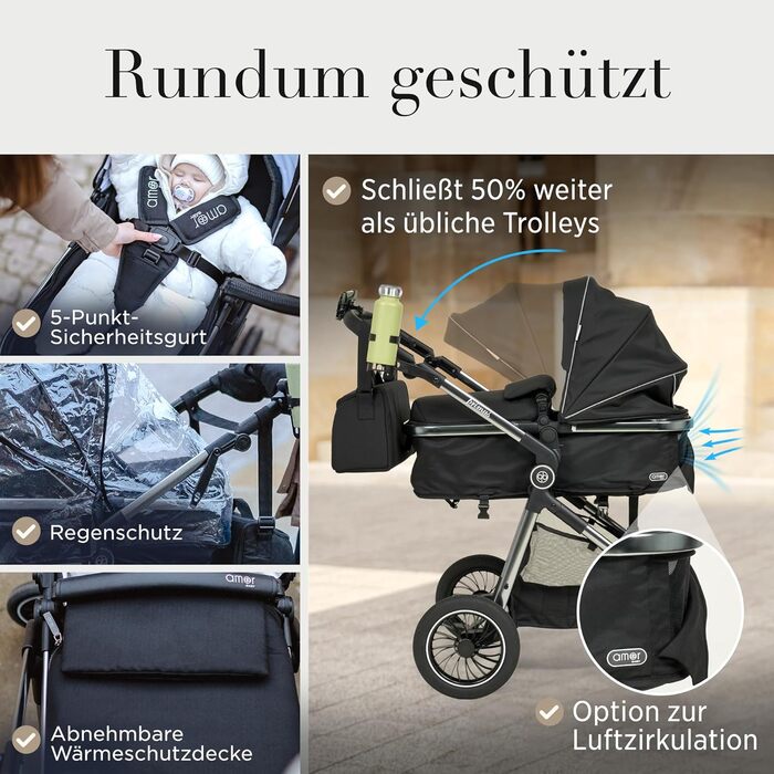 Дитяча коляска 3 в 1 з автокріслом та люлькою | Коляска для малюка з автокріслом, безпечний ремінь, легка оливкова | Без Isofix