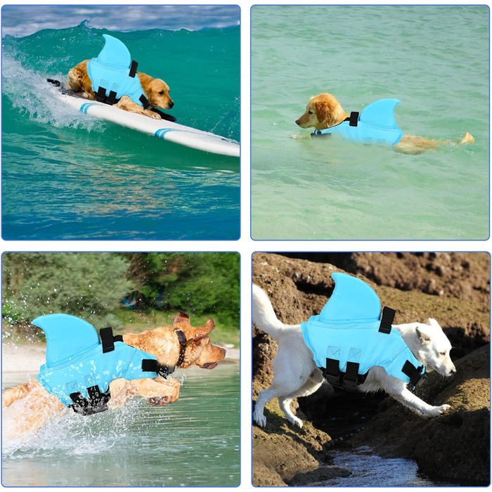 Рятувальний жилет для собак ONATISMAGIN, рятувальний жилет для домашніх тварин Shark Ridge, рятувальний жилет з рятувальною ручкою, захисна пряжка для безпеки собак в басейні, катанні на човнах і на морі (XXL, синій)