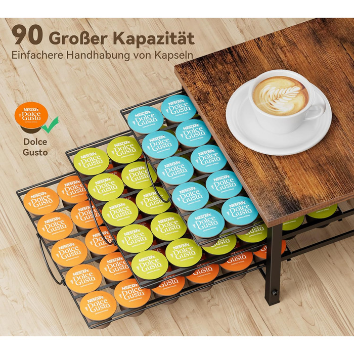 Тримач для капсул кави Dolce Gusto, металева висувна шафа для 90 капсул, з тихими направляючими та антиковзними ніжками