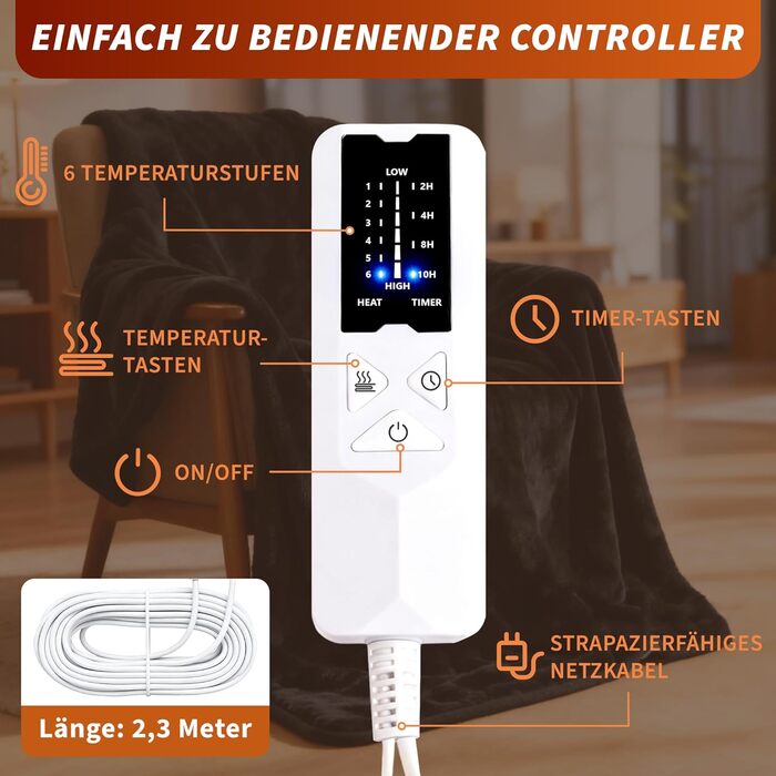 Електрична гріюча ковдра Citybee 180x130 см з таймером та захистом від перегріву