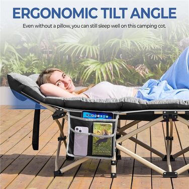 Розкладне кемпінгове ліжко Yaheetech з матрацом та сумкою для перенесення, 191 x 67 см, сіро-чорне, витримує до 150 кг