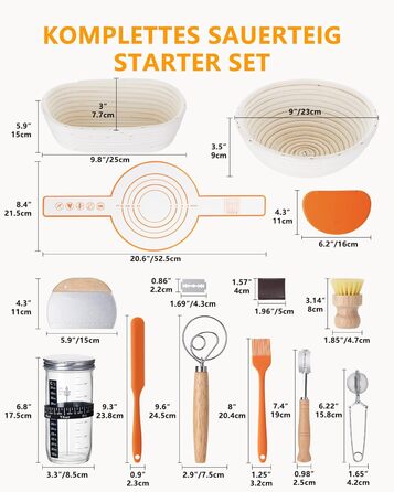 Набір для закваски з ротангу: корзини, скребок, ніж, тканина - повний комплект для початківців та професіоналів