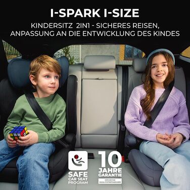 Дитяче автокрісло Kinderkraft I-SPARK I-Size, група 2/3, 100-150 см, від 3,5 до 12 років, від 15 до 36 кг, Легке (4,5 кг), 3-х точковий ремінь безпеки, Бічний захист, Чорний чорний