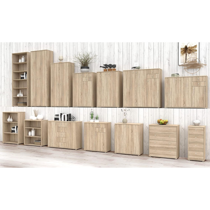 Книжкова шафа Newroom Полиця Sonoma Oak Modern - 73.7x85.5x34.8 см (ШxВxГ) - Шафа з стоячою полицею - Albus.Seventeen Офіс Кабінет Вітальня (02- Комод)